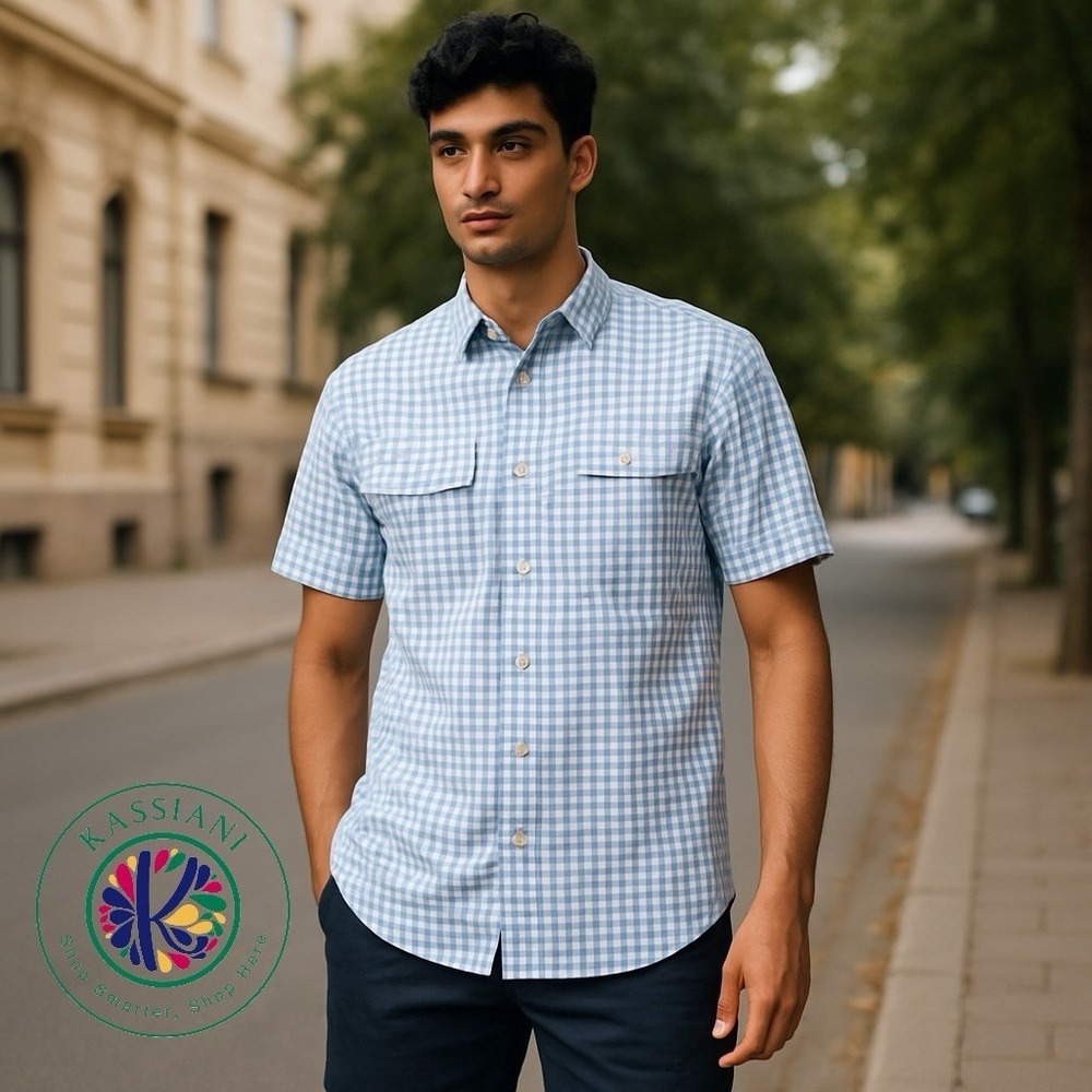 Lucky Brand Men's Saturday Stretch Western Shirt – Short Sleeve Checkered, Sz M